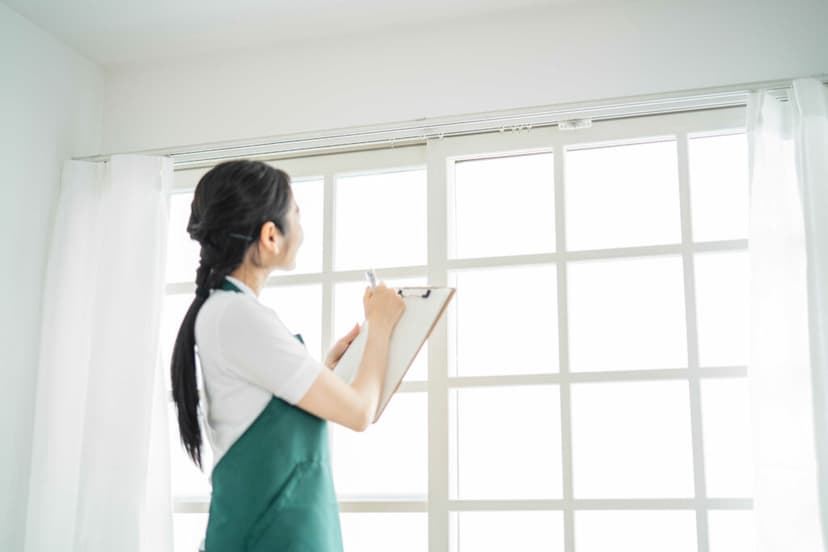 Cleaning lady checking off cleaning tasks off her checking list